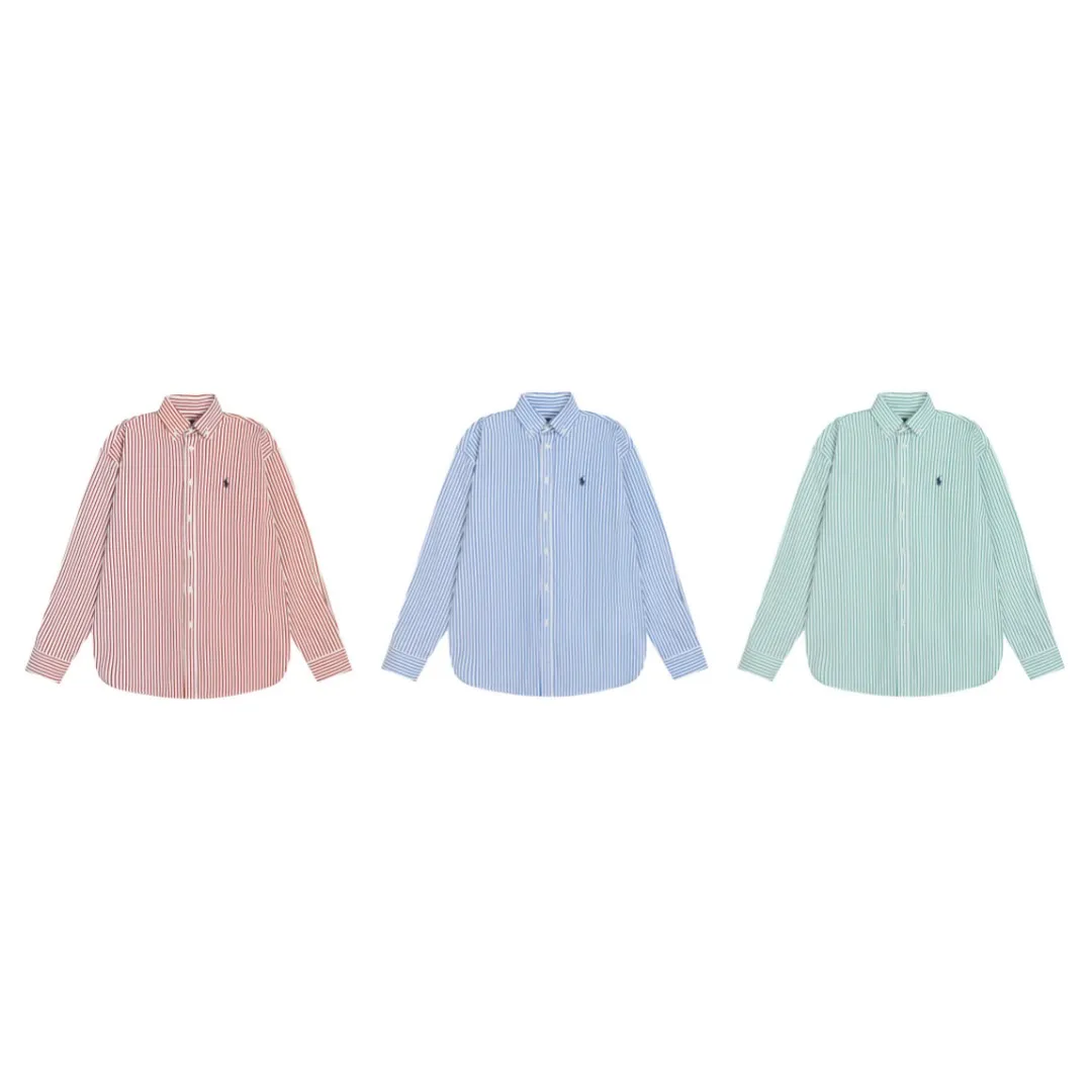 P250 White background picture [Popular new model] Style number: 25019# Color: red/green/blue Size: S to Custom dyed original pearlescent white buttons, large and small divisions, vertical eyelets ✅ - Special shaped chiffon foil is included in the collar door tube, not easy to deform and pull ✅ - RL three-color large and small vertical striped shirt, extraordinary isometric, cleverly matched stripes, diverse wear to stimulate self-expression, relaxed layering to play with the look of the four seasons